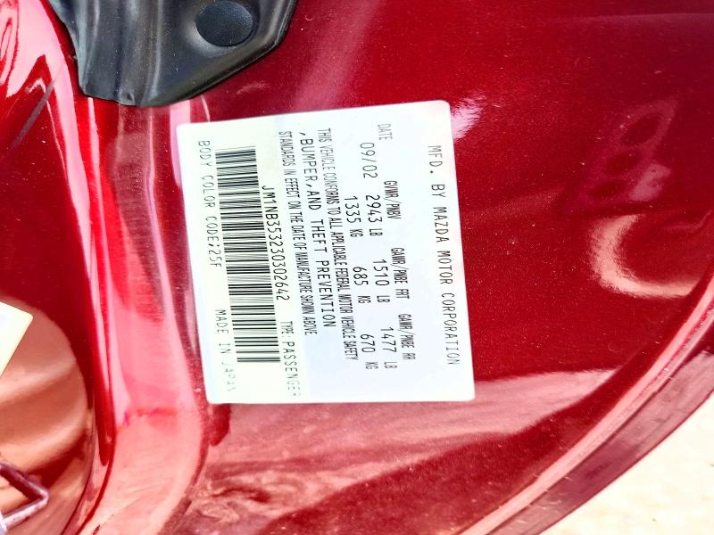 54174326 :رقم المزاد ، JM1NB353230302642 vin ، 2003 Mazda Mx-5 Miata مزاد بيع