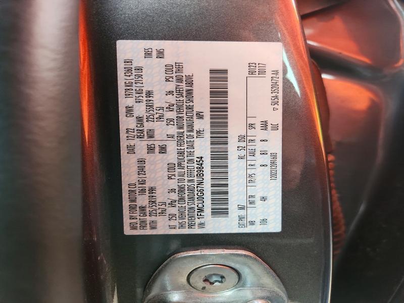 54869636 :رقم المزاد ، 1FMCU0G67NUB98454 vin ، 2022 Ford Escape مزاد بيع