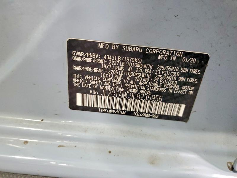 52418696 :رقم المزاد ، JF2GTAMC9L8235956 vin ، 2020 Subaru Crosstrek مزاد بيع