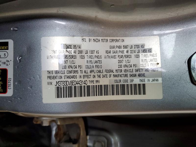 52047296 :رقم المزاد ، JM3TB3DV8E0443140 vin ، 2014 Mazda Cx-9 مزاد بيع