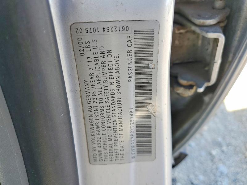 53420136 :رقم المزاد ، WVWMA23B0YP291481 vin ، 2000 Volkswagen Passat مزاد بيع