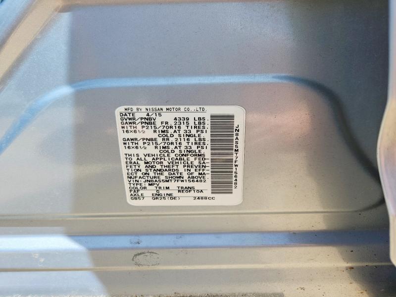 2015 Nissan Rogue Select მანქანა იყიდება აუქციონზე, vin: JN8AS5MT7FW156482, აუქციონის ნომერი: 55282056