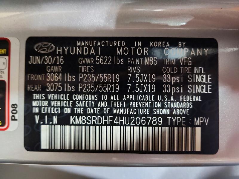 Aukcja sprzedaży 2017 Hyundai Santa Fe, vin: KM8SRDHF4HU206789, numer aukcji: 52837666