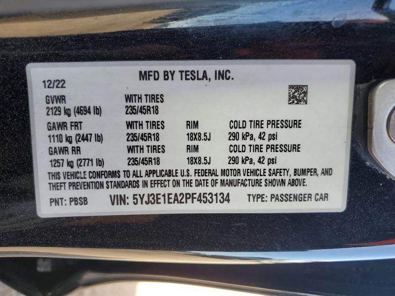 Продаж на аукціоні авто 2023 Tesla Model 3, vin: 5YJ3E1EA2PF453134, номер лоту: 52985976