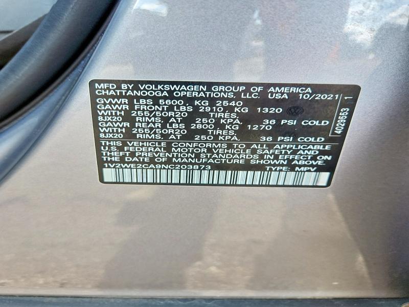 Продажа на аукционе авто 2022 Volkswagen Atlas Cross Sport, vin: 1V2WE2CA9NC203873, номер лота: 54817466
