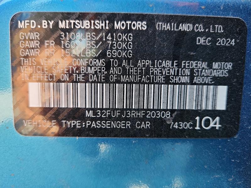 Aukcja sprzedaży 2024 Mitsubishi Mirage, vin: ML32FUFJ3RHF20308, numer aukcji: 52427766