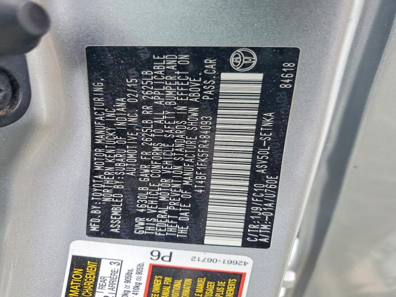 52502936 :رقم المزاد ، 4T4BF1FK5FR484093 vin ، 2015 Toyota Camry مزاد بيع