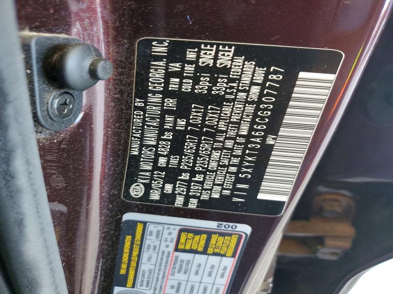 54233666 :رقم المزاد ، 5XYKT3A66CG307787 vin ، 2012 Kia Sorento مزاد بيع