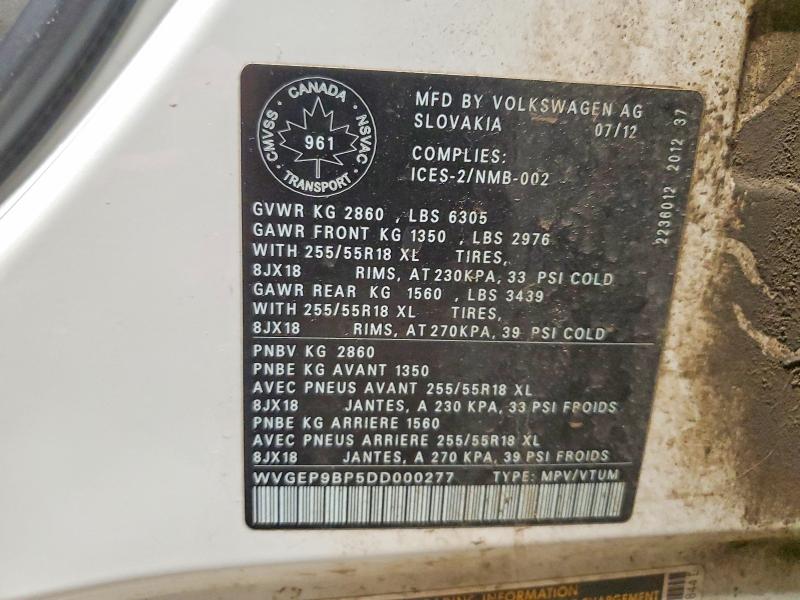Aukcja sprzedaży 2013 Volkswagen Touareg, vin: WVGEP9BP5DD000277, numer aukcji: 52849296