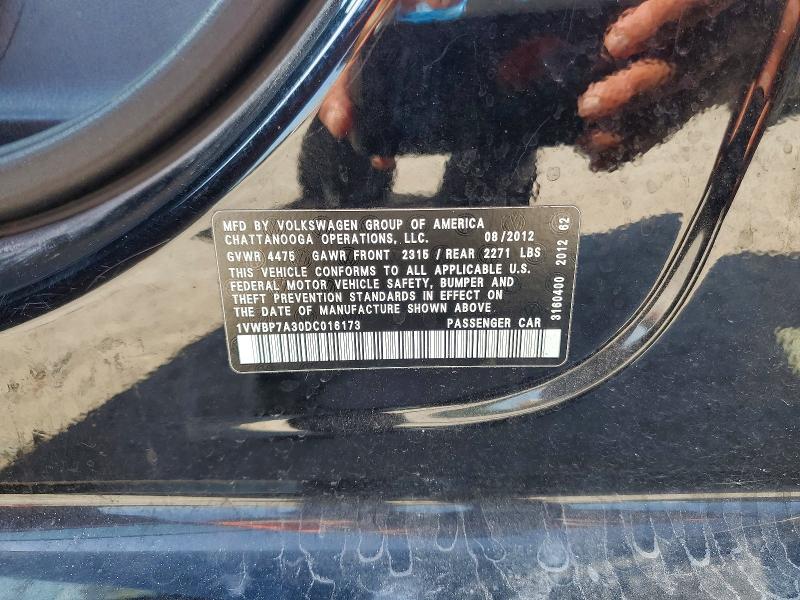 52230496 :رقم المزاد ، 1VWBP7A30DC016173 vin ، 2013 Volkswagen Passat مزاد بيع