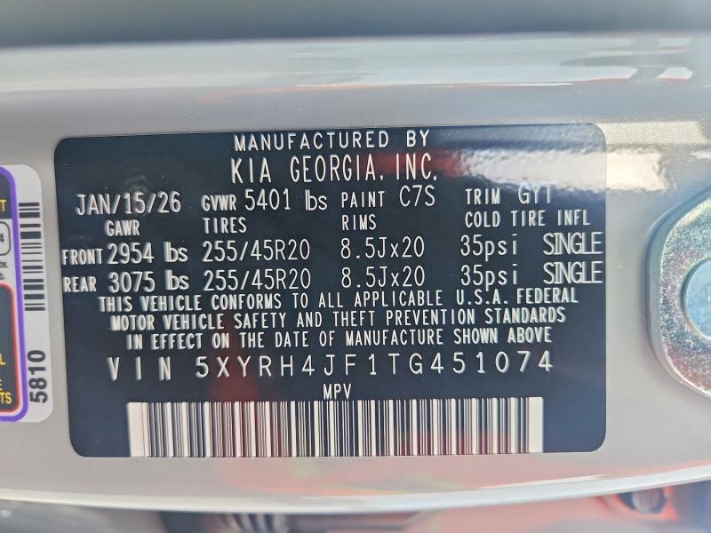53271756 :رقم المزاد ، 5XYRH4JF1TG451074 vin ، 2026 Kia Sorento مزاد بيع