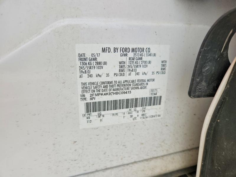 Продаж на аукціоні авто 2017 Ford Edge, vin: 2FMPK4K97HBC09415, номер лоту: 53520126
