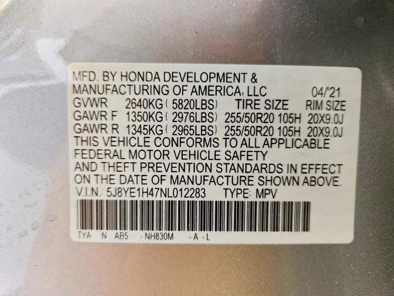 53393006 :رقم المزاد ، 5J8YE1H47NL012283 vin ، 2022 Acura Mdx مزاد بيع
