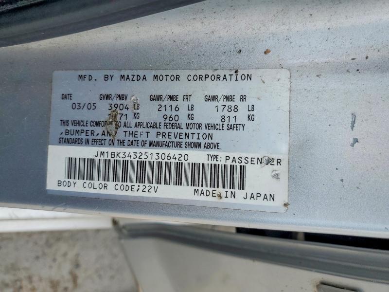 53421496 :رقم المزاد ، JM1BK343251306420 vin ، 2005 Mazda 3 مزاد بيع