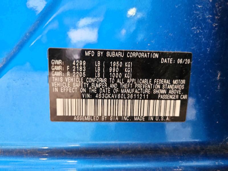 Aukcja sprzedaży 2020 Subaru Impreza, vin: 4S3GKAV60L3611211, numer aukcji: 53825586