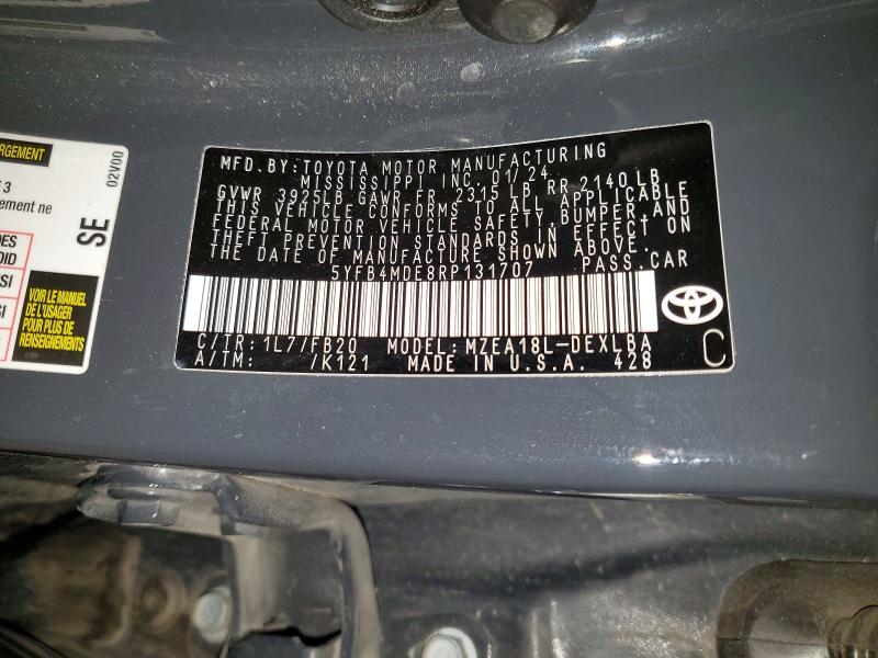 Продажа на аукционе авто 2024 Toyota Corolla, vin: 5YFB4MDE8RP131707, номер лота: 53405686