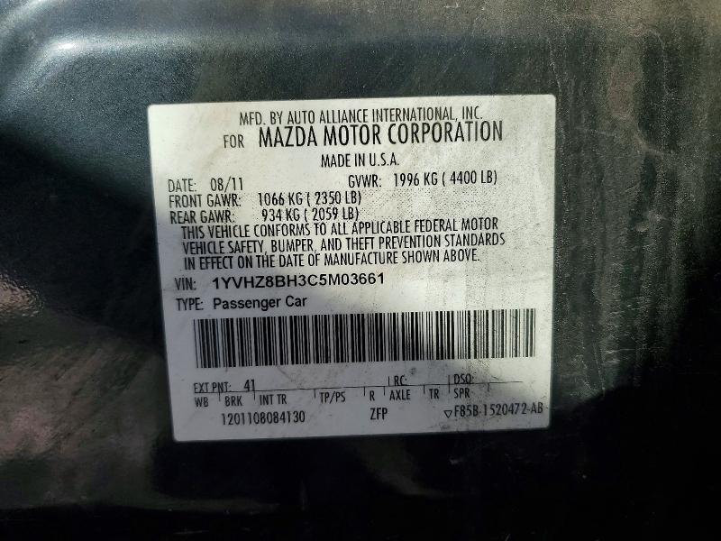 Aukcja sprzedaży 2012 Mazda 6, vin: 1YVHZ8BH3C5M03661, numer aukcji: 53596176