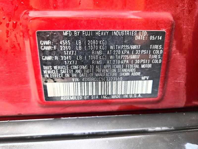 Продажа на аукционе авто 2014 Subaru Outback, vin: 4S4BRCLC5E3323550, номер лота: 54914086
