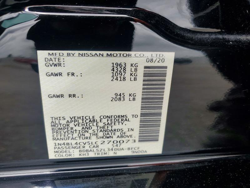 Aukcja sprzedaży 2020 Nissan Altima, vin: 1N4BL4CV5LC270073, numer aukcji: 55191886