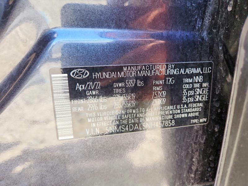 Aukcja sprzedaży 2022 Hyundai Santa Fe, vin: 5NMS4DAL5NH457858, numer aukcji: 52904406