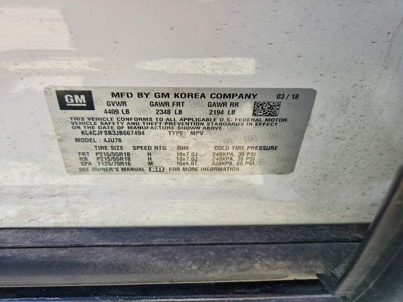 53323506 :رقم المزاد ، KL4CJFSB3JB667494 vin ، 2018 Buick Encore مزاد بيع