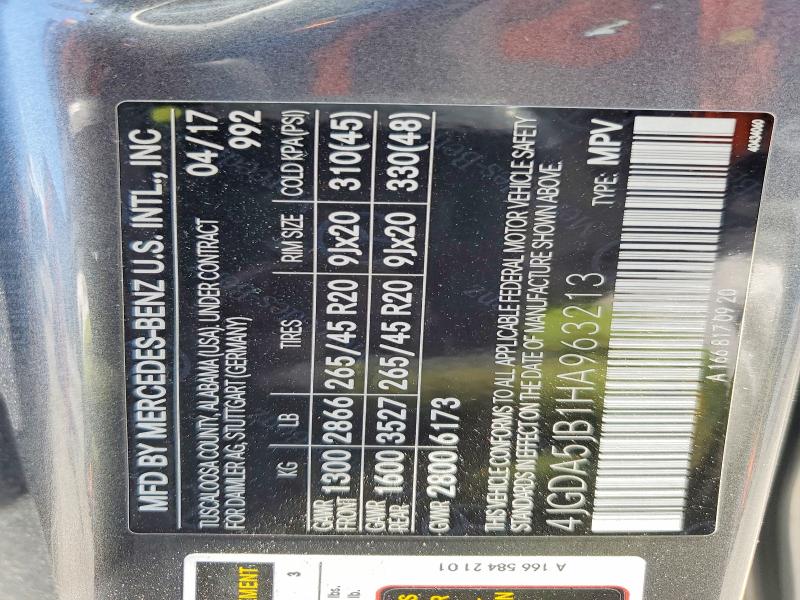 Aukcja sprzedaży 2017 Mercedes-benz Gle, vin: 4JGDA5JB1HA963213, numer aukcji: 52539876