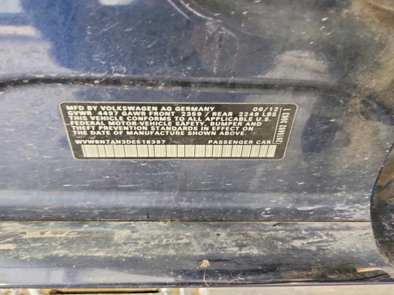 2013 Volkswagen Cc მანქანა იყიდება აუქციონზე, vin: WVWBN7AN3DE518397, აუქციონის ნომერი: 54243346