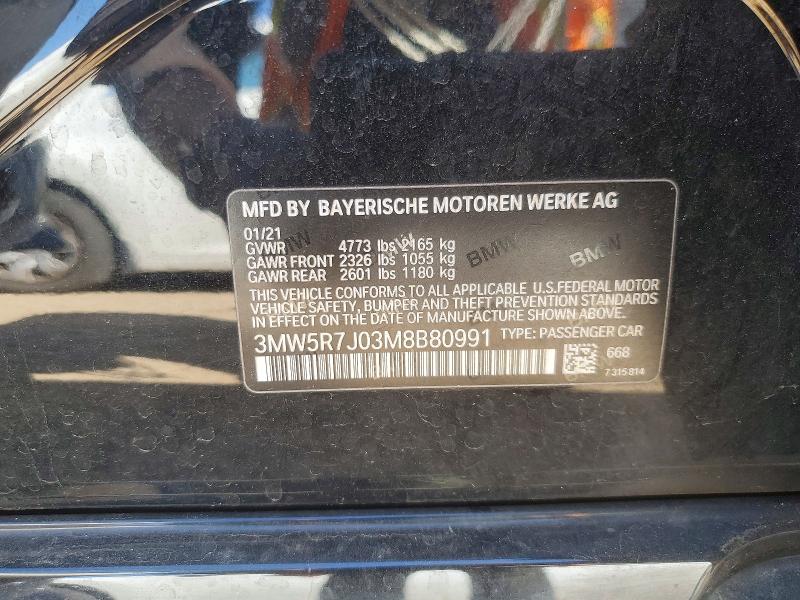53291316 :رقم المزاد ، 3MW5R7J03M8B80991 vin ، 2021 Bmw 330xi مزاد بيع