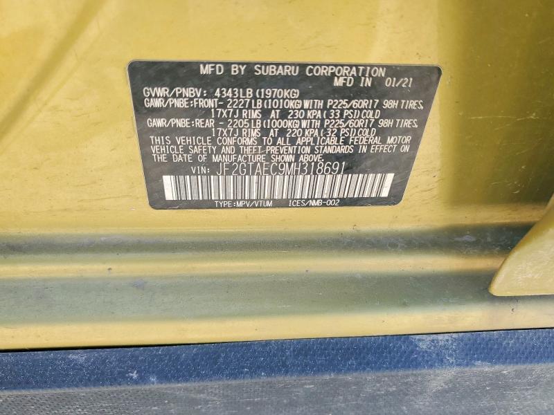 Auction sale of the 2021 Subaru Crosstrek, vin: JF2GTAEC9MH318691, lot number: 52019096