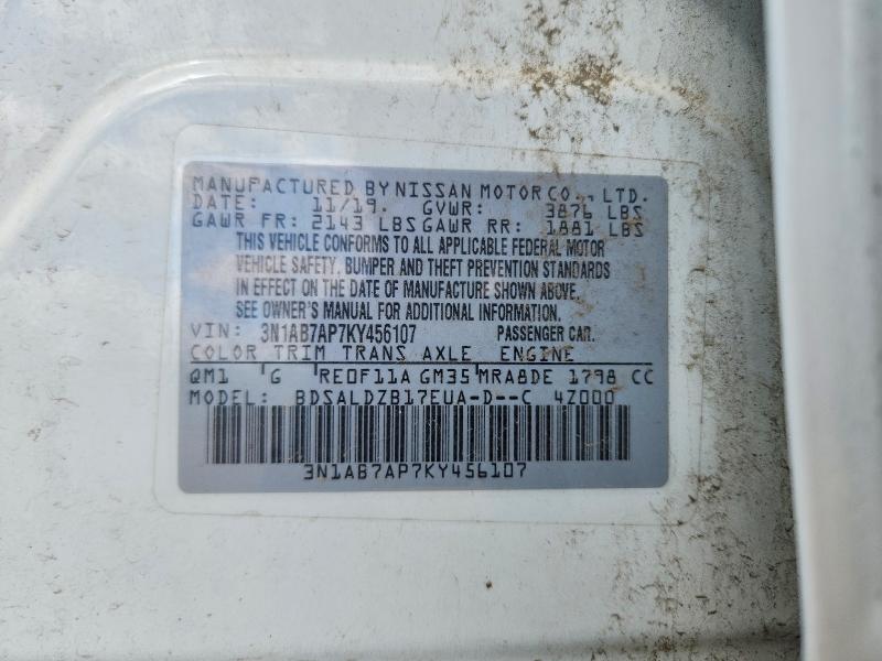 52909016 :رقم المزاد ، 3N1AB7AP7KY456107 vin ، 2019 Nissan Sentra مزاد بيع