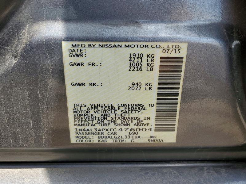 Продажа на аукционе авто 2015 Nissan Altima, vin: 1N4AL3APXFC476004, номер лота: 54589626