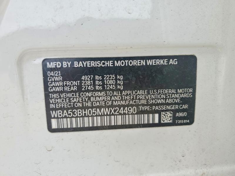 Aukcja sprzedaży 2021 Bmw 530, vin: WBA53BH05MWX24490, numer aukcji: 53106086