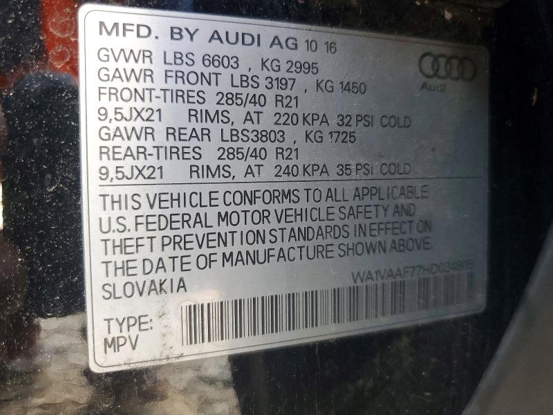 55242486 :رقم المزاد ، WA1VAAF77HD034805 vin ، 2017 Audi Q7 مزاد بيع