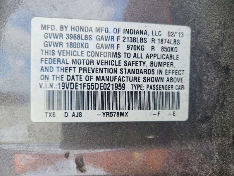 51330116 :رقم المزاد ، 19VDE1F55DE021959 vin ، 2013 Acura Ilx مزاد بيع