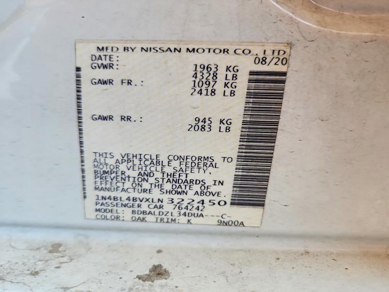 2020 Nissan Altima მანქანა იყიდება აუქციონზე, vin: 1N4BL4BVXLN322450, აუქციონის ნომერი: 53453046