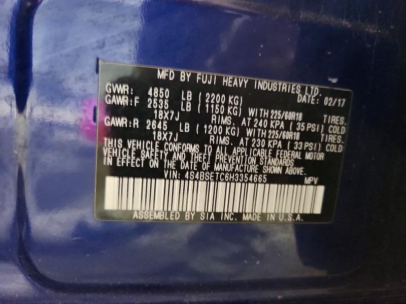2017 Subaru Outback მანქანა იყიდება აუქციონზე, vin: 4S4BSETC6H3354665, აუქციონის ნომერი: 54983906