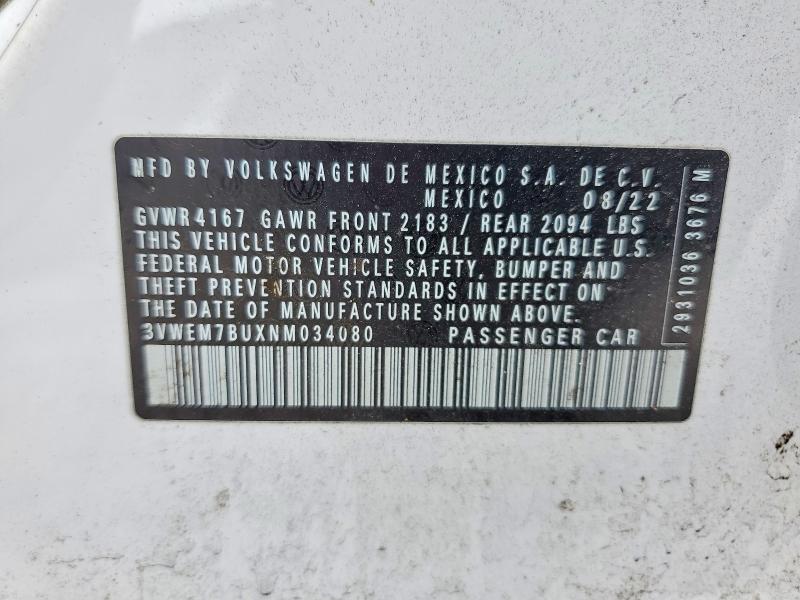Продажа на аукционе авто 2022 Volkswagen Jetta, vin: 3VWEM7BUXNM034080, номер лота: 52146406