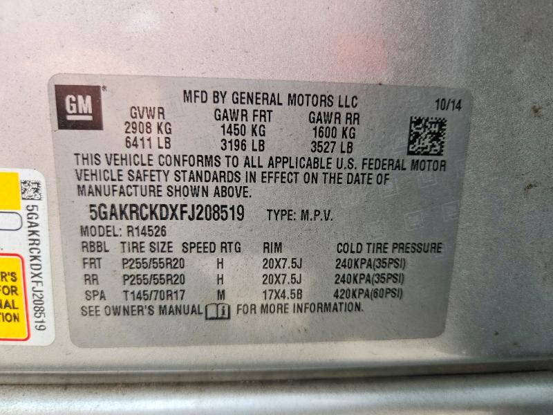 2015 Buick Enclave მანქანა იყიდება აუქციონზე, vin: 5GAKRCKDXFJ208519, აუქციონის ნომერი: 51958106