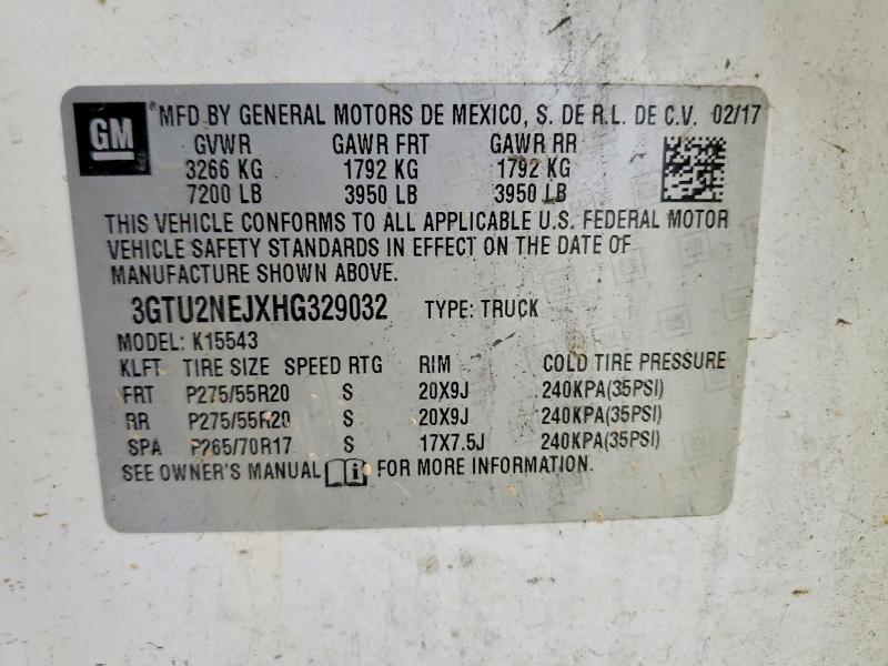 Продаж на аукціоні авто 2017 Gmc Sierra, vin: 3GTU2NEJXHG329032, номер лоту: 53278846