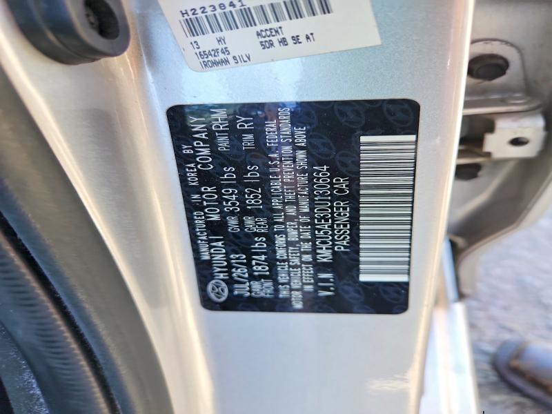 Продажа на аукционе авто 2013 Hyundai Accent, vin: KMHCU5AE3DU130664, номер лота: 54476196
