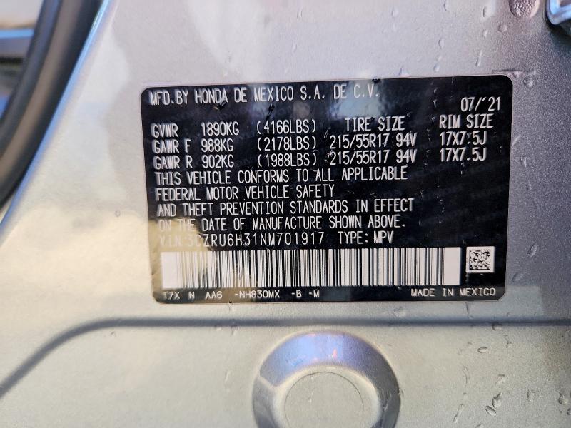 53644146 :رقم المزاد ، 3CZRU6H31NM701917 vin ، 2022 Honda Hr-v مزاد بيع