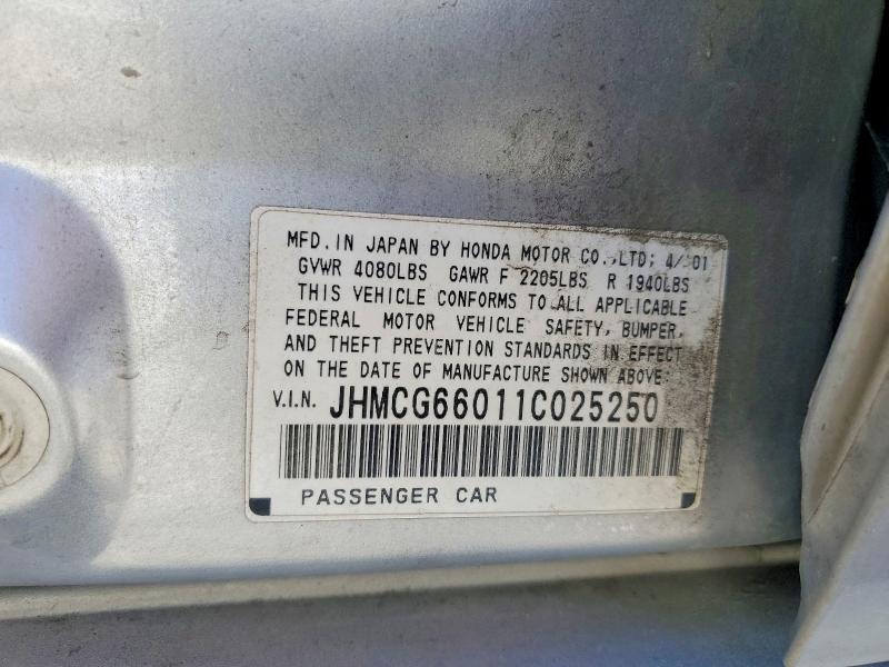 Продаж на аукціоні авто 2001 Honda Accord, vin: JHMCG66011C025250, номер лоту: 53299266