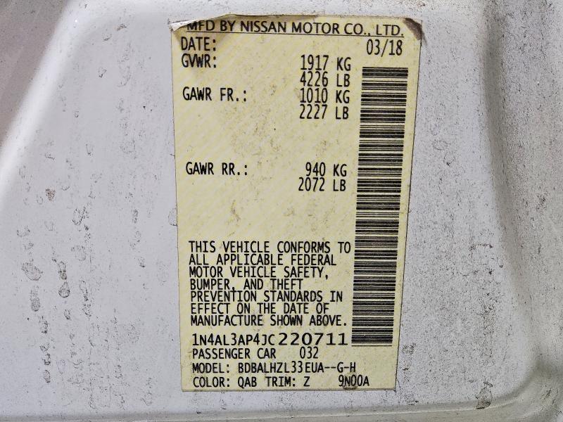 Продажа на аукционе авто 2018 Nissan Altima, vin: 1N4AL3AP4JC220711, номер лота: 52927496