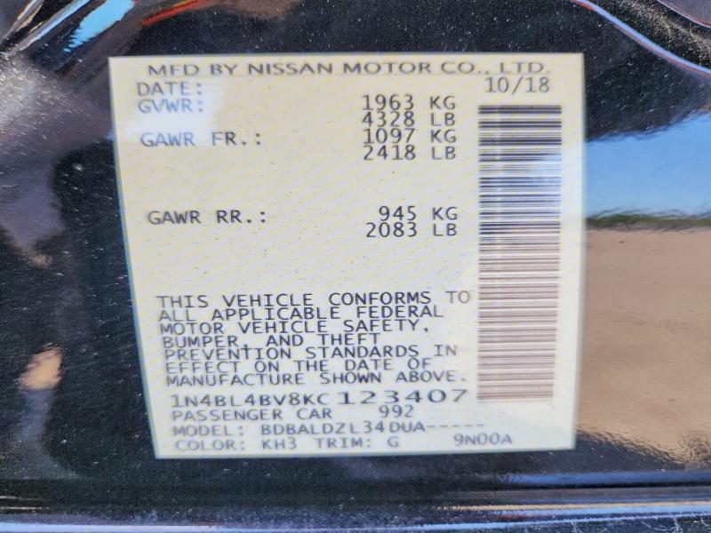 54071656 :رقم المزاد ، 1N4BL4BV8KC123407 vin ، 2019 Nissan Altima مزاد بيع