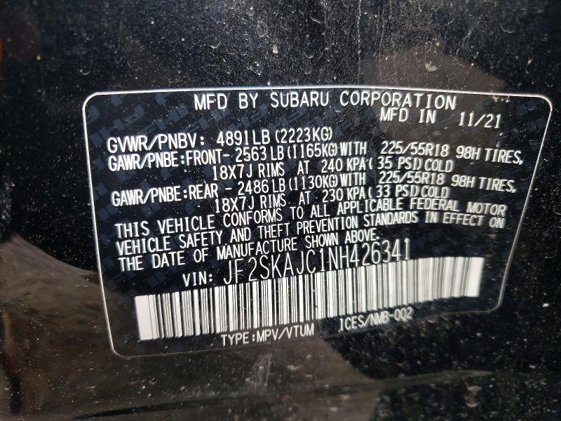 Продаж на аукціоні авто 2022 Subaru Forester, vin: JF2SKAJC1NH426341, номер лоту: 55128766