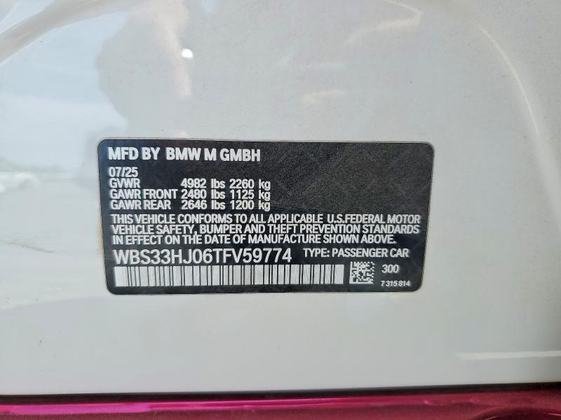 Aukcja sprzedaży 2026 Bmw M3, vin: WBS33HJ06TFV59774, numer aukcji: 54328216