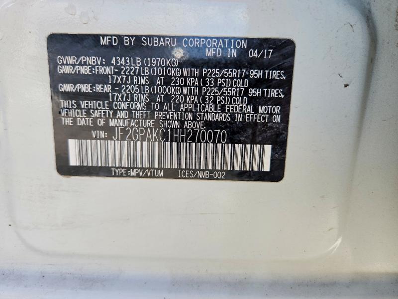 Aukcja sprzedaży 2017 Subaru Crosstrek, vin: JF2GPAKC1HH270070, numer aukcji: 53723866