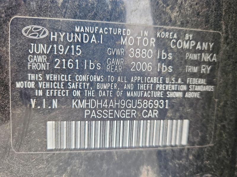 52058976 :رقم المزاد ، KMHDH4AH9GU586931 vin ، 2016 Hyundai Elantra مزاد بيع