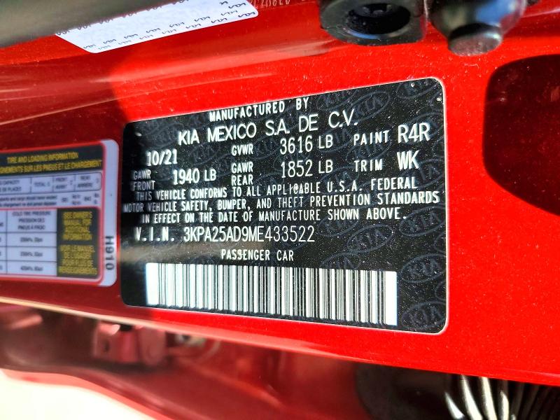 2021 Kia Rio მანქანა იყიდება აუქციონზე, vin: 3KPA25AD9ME433522, აუქციონის ნომერი: 53888986
