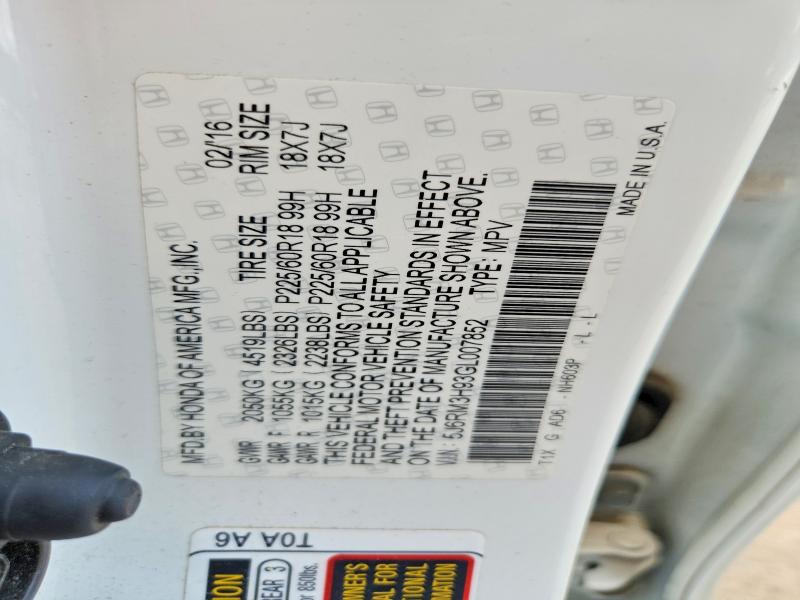 Продажа на аукционе авто 2016 Honda Cr-v, vin: 5J6RM3H93GL007852, номер лота: 54938666